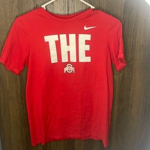 Youth Large red ohio state nike T-Shirt with white logo.